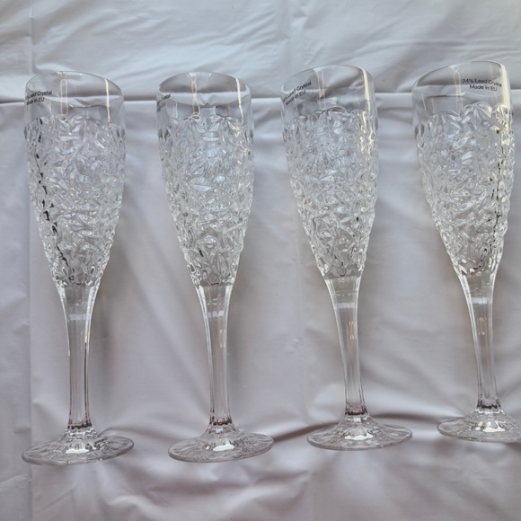 Set of 4 Rogaska "Ice Cold" Crystal Champagne Flutes from Neiman Marcus - Picture 1 of 6